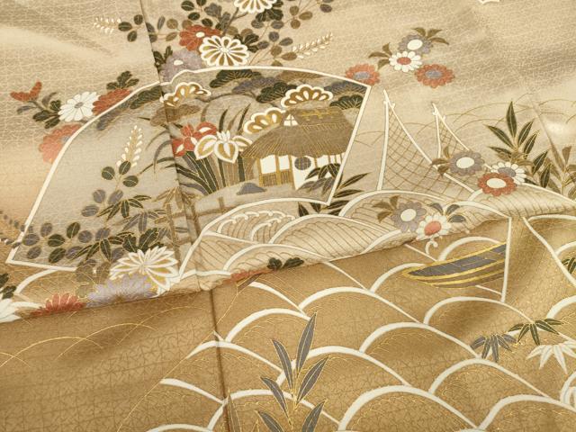平和屋着物●訪問着 地紙花文 暈し染め 金彩 正絹 逸品 AABI3774ck