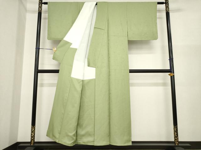 平和屋着物●上質な色無地 花尽くし地紋 海松色 正絹 逸品 AABI3798ck