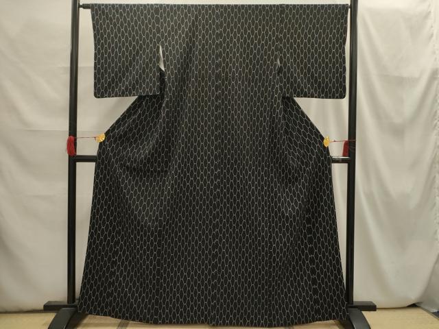 平和屋着物■小紋 網目文 黒地 洗える着物 AABI3802sx