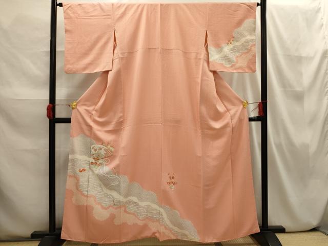平和屋着物■訪問着 駒刺繍 絞り 流水扇面花文 正絹 逸品 AABI3825sx