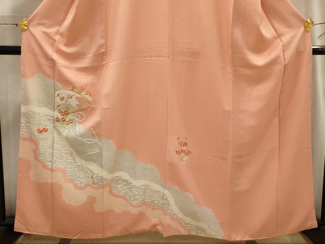 平和屋着物■訪問着 駒刺繍 絞り 流水扇面花文 正絹 逸品 AABI3825sx