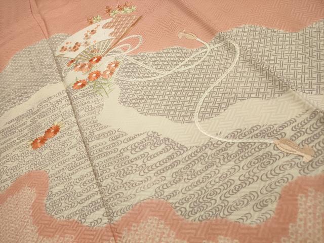 平和屋着物■訪問着 駒刺繍 絞り 流水扇面花文 正絹 逸品 AABI3825sx