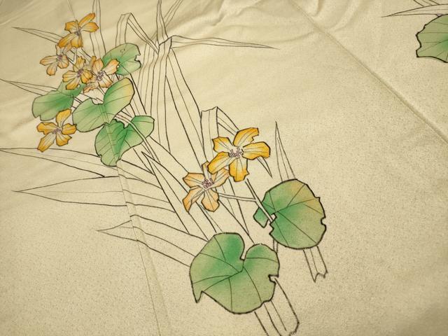 平和屋着物■訪問着 手描き 草花文 正絹 逸品 AABI3844sx