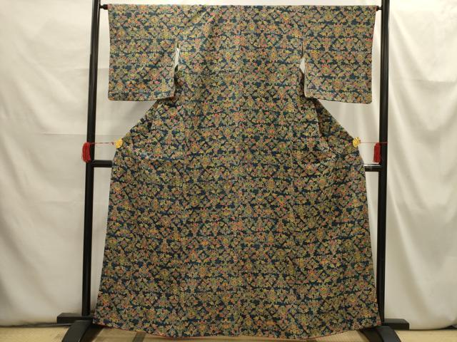 平和屋着物●上質な小紋　型染め　向かい鳥更紗花文　金彩　正絹　逸品　AABH4249ck 平和屋着物○上質な小紋 型染め 向かい鳥更紗花文 金彩 正絹 逸品