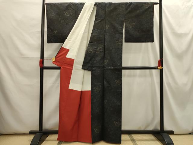 平和屋着物■本場大島紬 草花文 正絹 逸品 AABI3877sx