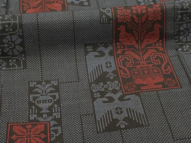 平和屋着物■本場大島紬 双鳥花短冊文 正絹 逸品 AABI3882sx