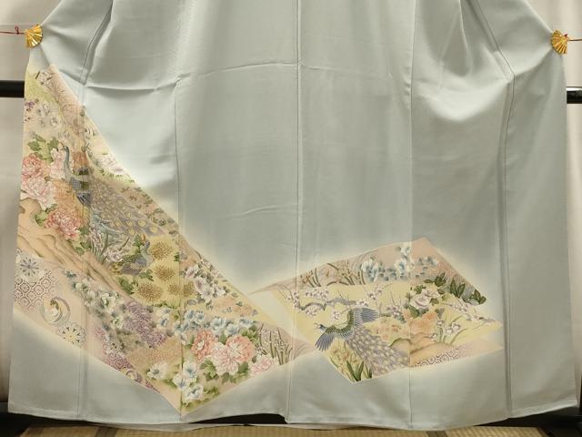 平和屋着物■豪華色留袖 駒刺繍 孔雀花文 暈し染め 金彩 正絹 逸品 AABI3910sx