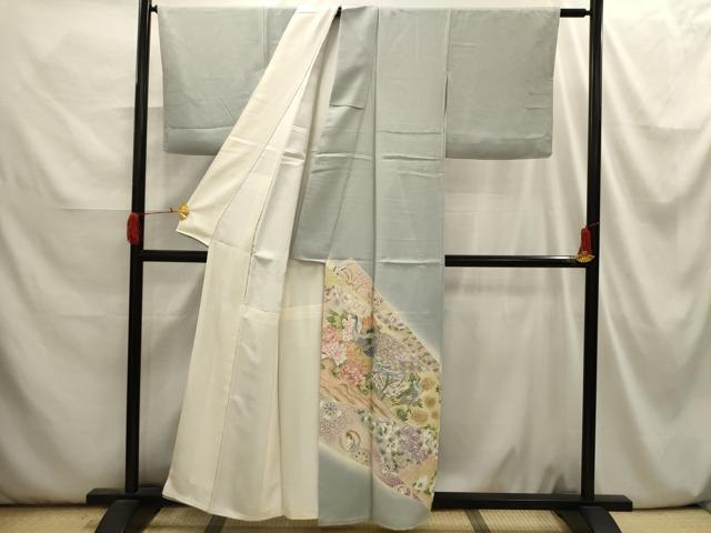 平和屋着物■豪華色留袖 駒刺繍 孔雀花文 暈し染め 金彩 正絹 逸品 AABI3910sx
