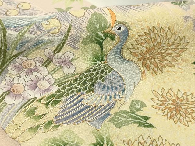 平和屋着物■豪華色留袖 駒刺繍 孔雀花文 暈し染め 金彩 正絹 逸品 AABI3910sx