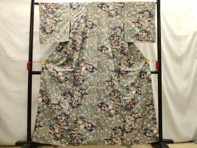 平和屋着物■上質な小紋 花蝶文 正絹 逸品 AABI3916sx