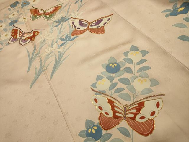 平和屋着物■訪問着 駒刺繍 花蝶文 金彩 正絹 逸品 AABI3927sx