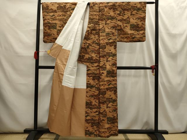 平和屋着物■上質な小紋 紬地 風景文 正絹 逸品 AABI3929sx