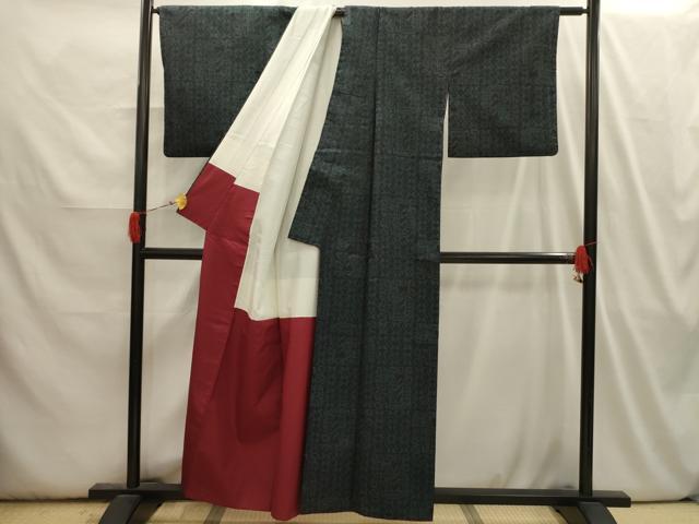 平和屋着物■上質な紬 幾何学文様 正絹 逸品 AABI3938sx