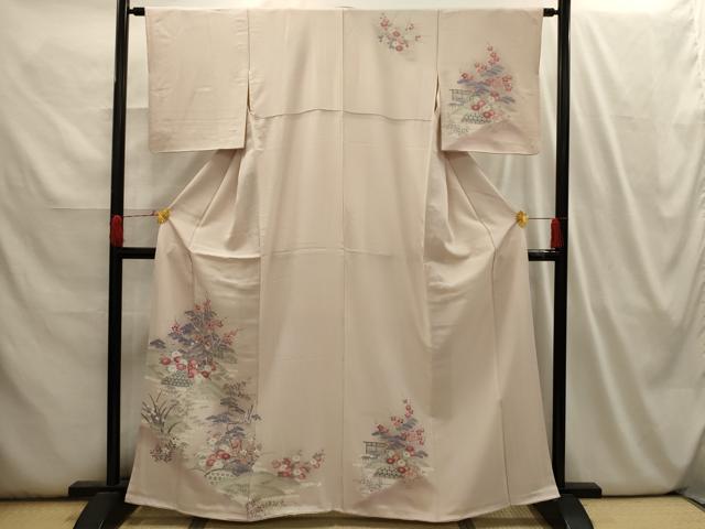 平和屋着物■訪問着 松竹梅飛鶴風景文 暈し染め 正絹 逸品 AABI3946sx