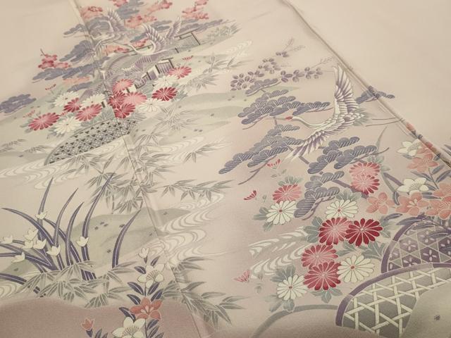 平和屋着物■訪問着 松竹梅飛鶴風景文 暈し染め 正絹 逸品 AABI3946sx