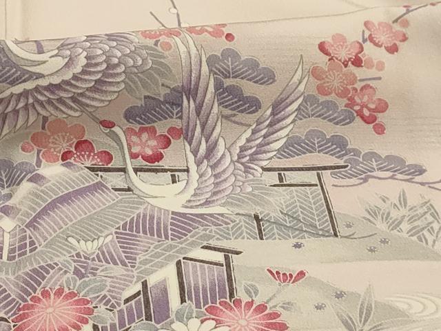 平和屋着物■訪問着 松竹梅飛鶴風景文 暈し染め 正絹 逸品 AABI3946sx