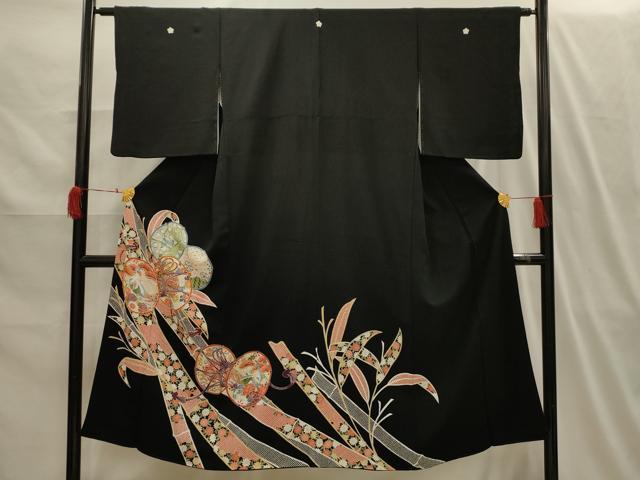 平和屋着物■豪華黒留袖 駒刺繍 孔雀花鼓文 金彩 正絹 逸品 AABI3951sx