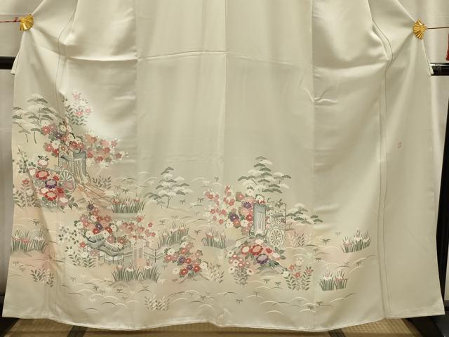 平和屋着物■訪問着 作家物 松竹梅御所車花風景文 正絹 逸品 AABI3952sx