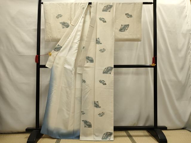 平和屋着物■上質な小紋 扇面花風景文 金彩 正絹 逸品 AABI3960sx