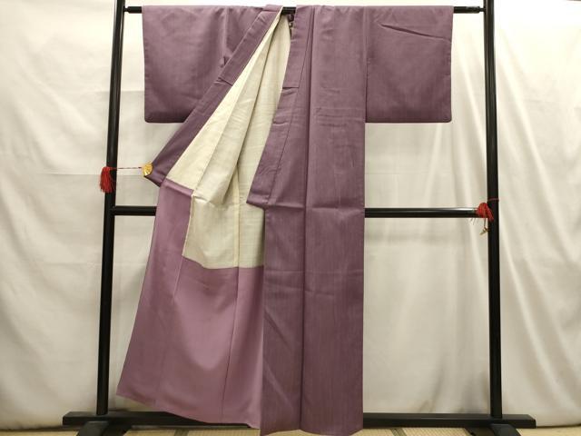 平和屋着物■上質な色無地 杢目地紋 葡萄鼠色 正絹 逸品 AABI3968sx