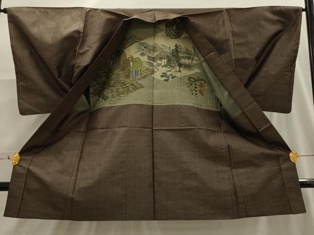 平和屋着物■男性 紬 アンサンブル 80亀甲 総詰め 正絹 逸品 AABI3971sx