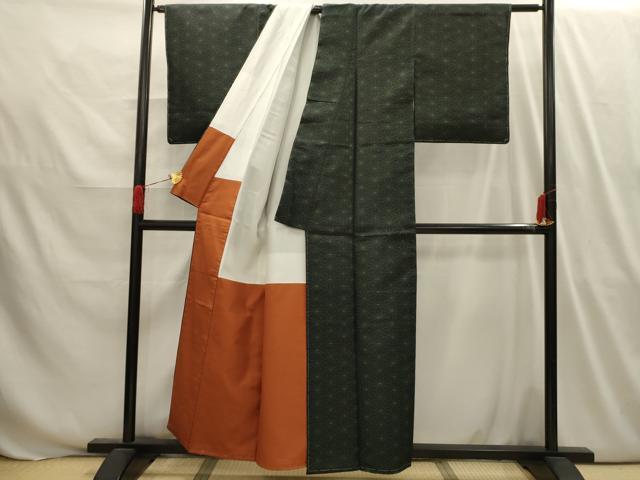 平和屋着物■上質な紬 麻の葉文様 黒地 正絹 逸品 AABI3975sx