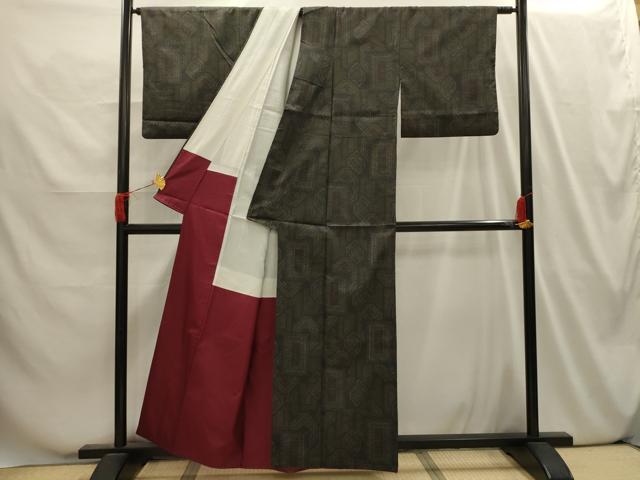 平和屋着物■上質な紬 色紙重ね花文 正絹 逸品 AABI4014sx