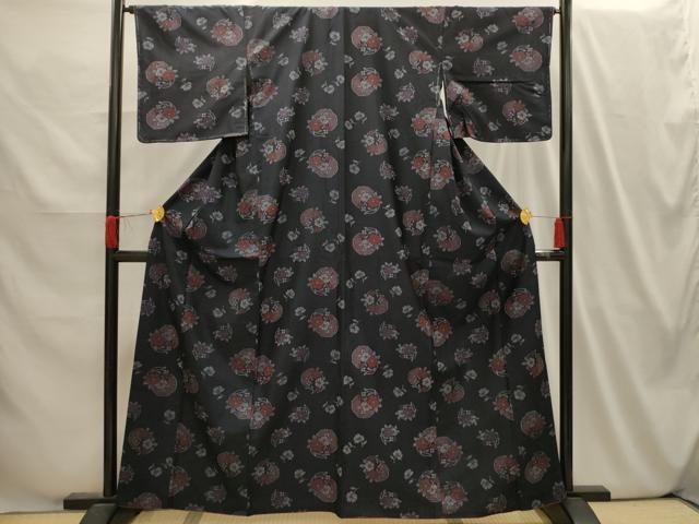平和屋着物■上質な紬 雪輪花文 正絹 逸品 AABI4017sx