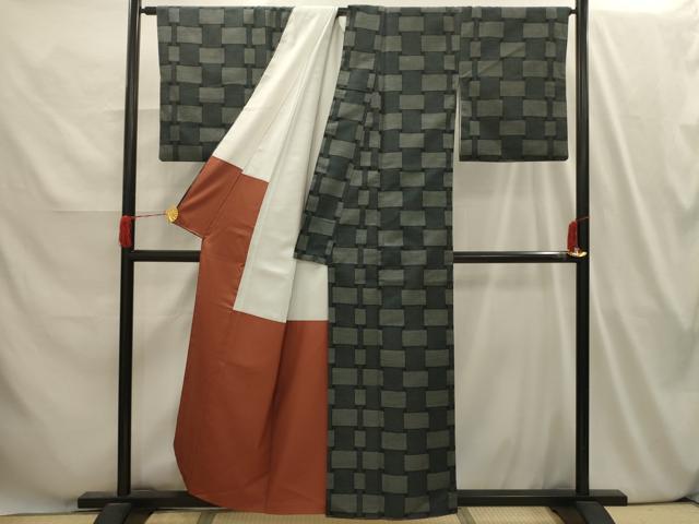 平和屋着物■上質な紬 網代文様 正絹 逸品 AABI4025sx