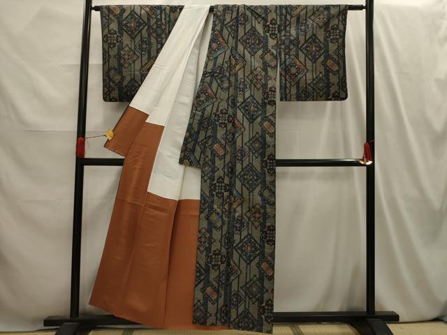 平和屋着物■上質な紬 花菱文 正絹 逸品 AABI4030sx