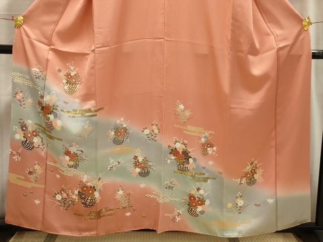 平和屋着物■訪問着 花籠文 暈し染め 金銀彩 正絹 逸品 AABI4035sx