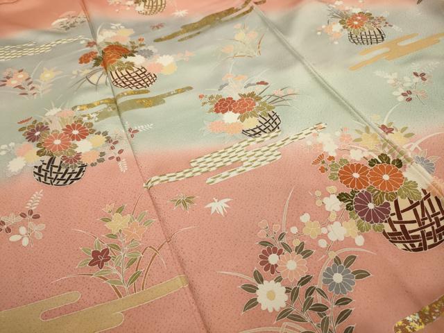 平和屋着物■訪問着 花籠文 暈し染め 金銀彩 正絹 逸品 AABI4035sx