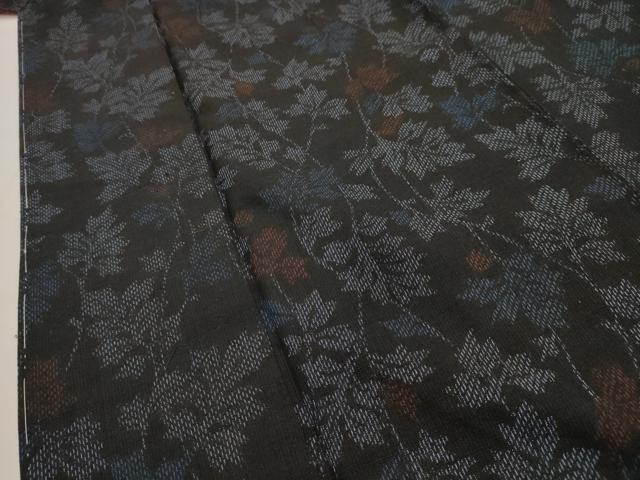 平和屋着物■上質な紬 枝葉文 黒地 正絹 逸品 AABI4044sx