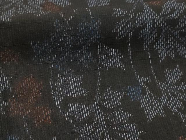 平和屋着物■上質な紬 枝葉文 黒地 正絹 逸品 AABI4044sx