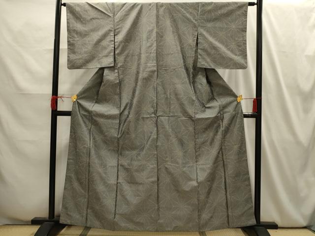 平和屋着物■上質な紬 麻の葉文様 正絹 逸品 AABI4049sx