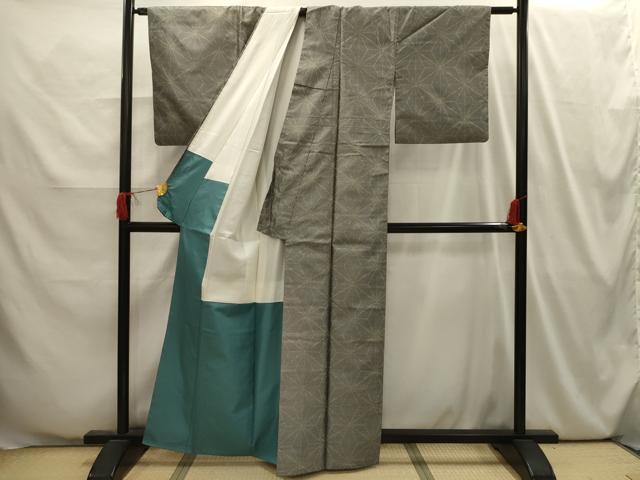 平和屋着物■上質な紬 麻の葉文様 正絹 逸品 AABI4049sx