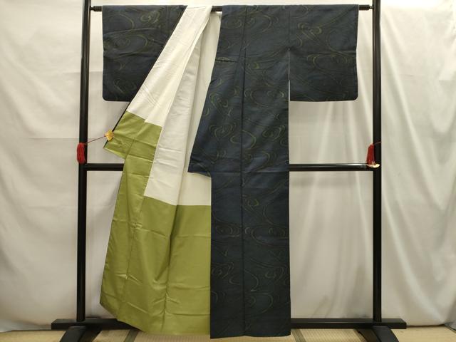 平和屋着物■上質な紬 流水文 正絹 逸品 AABI4051sx