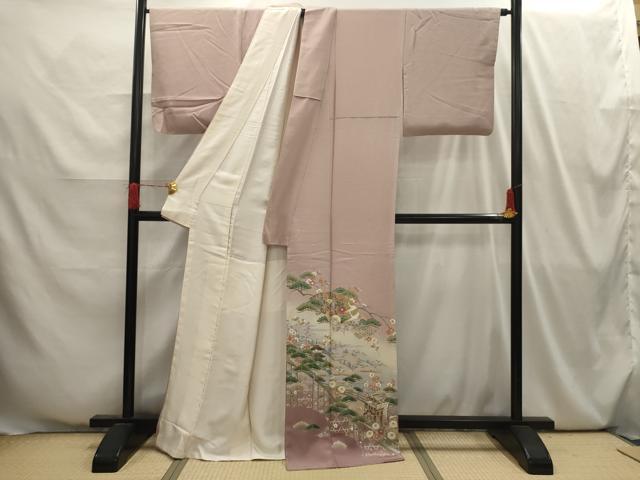 平和屋着物■色留訪問着 松竹梅飛鶴風景文 暈し染め 正絹 逸品 AABI4054sx