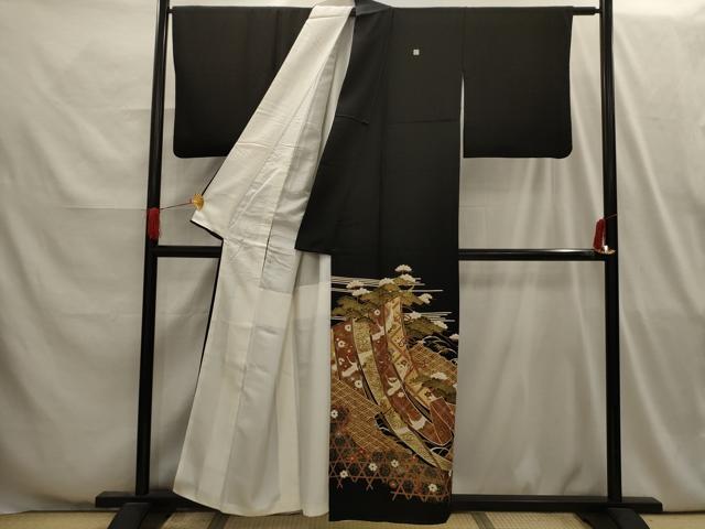 平和屋着物■豪華黒留袖 松竹梅飛鶴鬘帯文 正絹 逸品 AABI4060sx