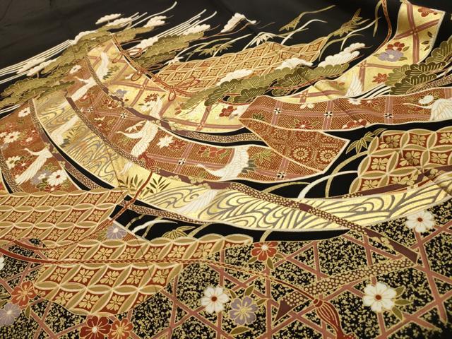 平和屋着物■豪華黒留袖 松竹梅飛鶴鬘帯文 正絹 逸品 AABI4060sx