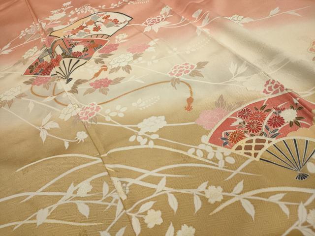 平和屋着物■訪問着 扇面花文 暈し染め 金彩 正絹 逸品 AABI4067sx