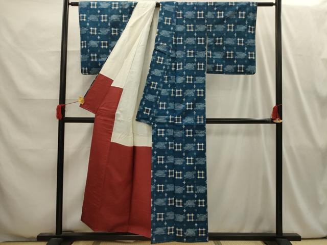 平和屋着物■上質な紬 格子 正絹 逸品 AABI4069sx
