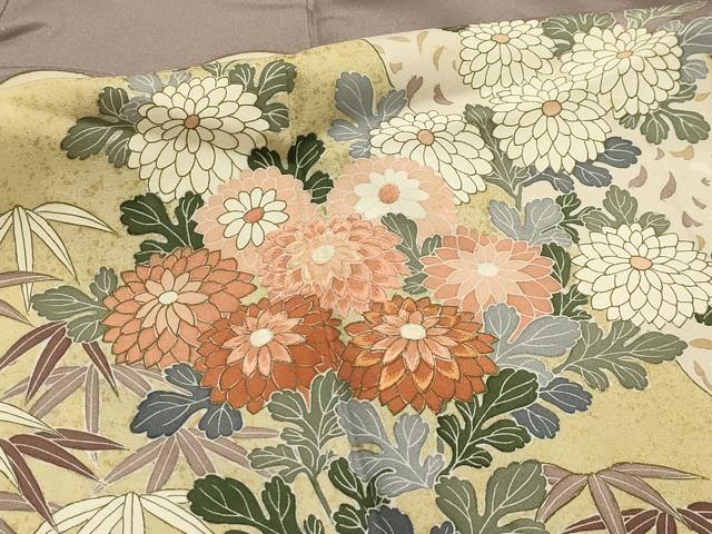 平和屋着物■豪華色留袖 作家物 紬地 道長草花文 金彩 正絹 逸品 AABI4082sx