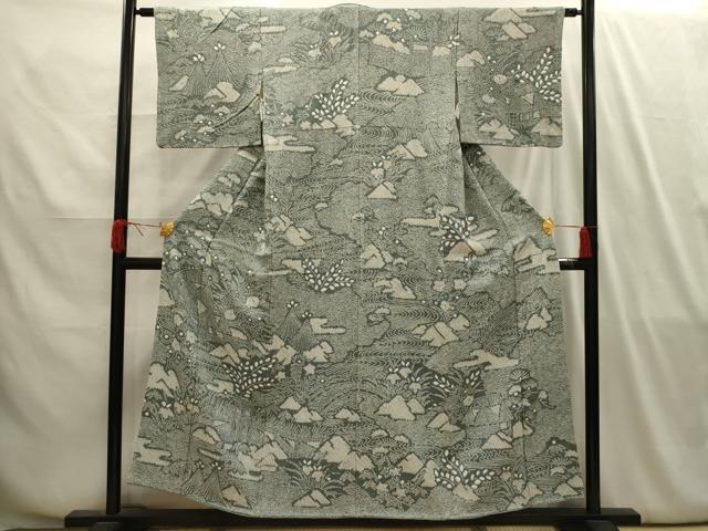 平和屋着物■上質な小紋 絞り 風景文 正絹 逸品 AABI4108sx