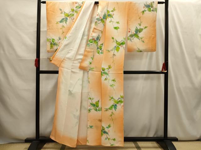 平和屋着物■上質な小紋 手描き 草花文 地紋起こし 暈し染め 正絹 逸品 AABI4122sx