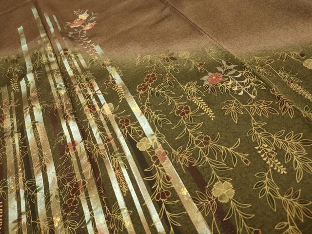 平和屋着物■訪問着 刺繍 草花文 暈し染め 金糸 金彩 正絹 逸品 AABI4130sx