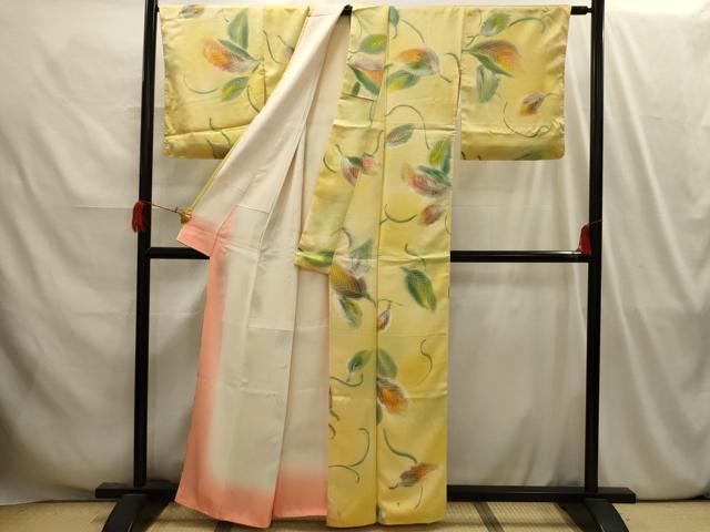 平和屋着物■上質な小紋 手描き 舞葉文 暈し染め 正絹 逸品 AABI4162sx