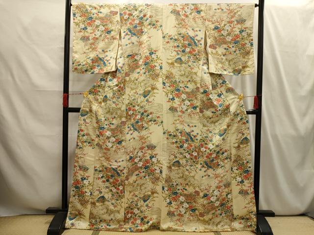 平和屋着物■上質な小紋 流水扇面花文 金彩 正絹 逸品 AABI4168sx