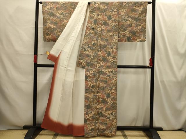 平和屋着物■上質な小紋 人物風景文 金彩 正絹 逸品 AABI4185sx