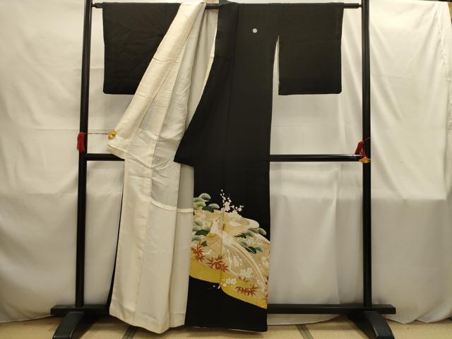 平和屋着物■豪華黒留袖 刺繍 松竹梅花鳥文 金銀糸 金銀彩 正絹 逸品 AABI4223sx